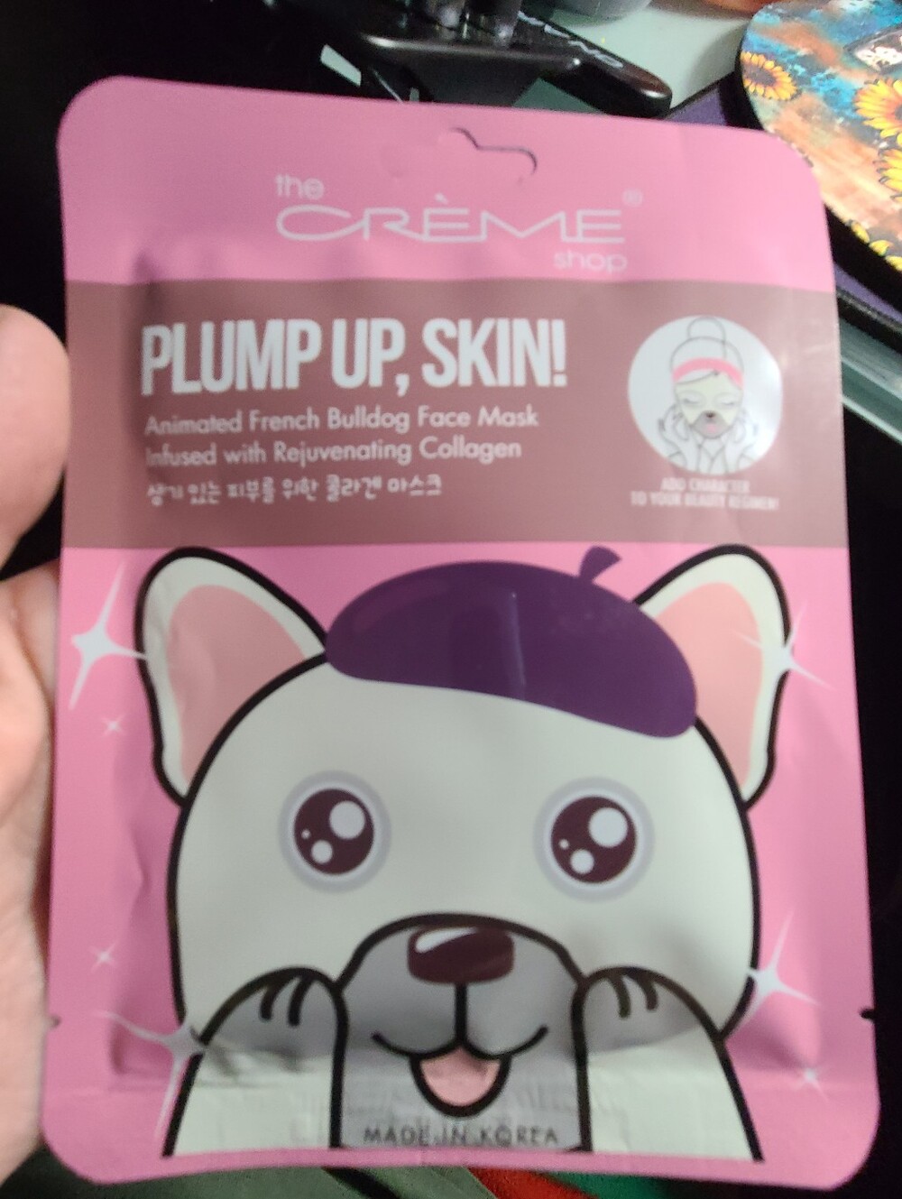 The Crème Shop Plump Up, Skin! Animated French Bulldog Face Mask – Pink